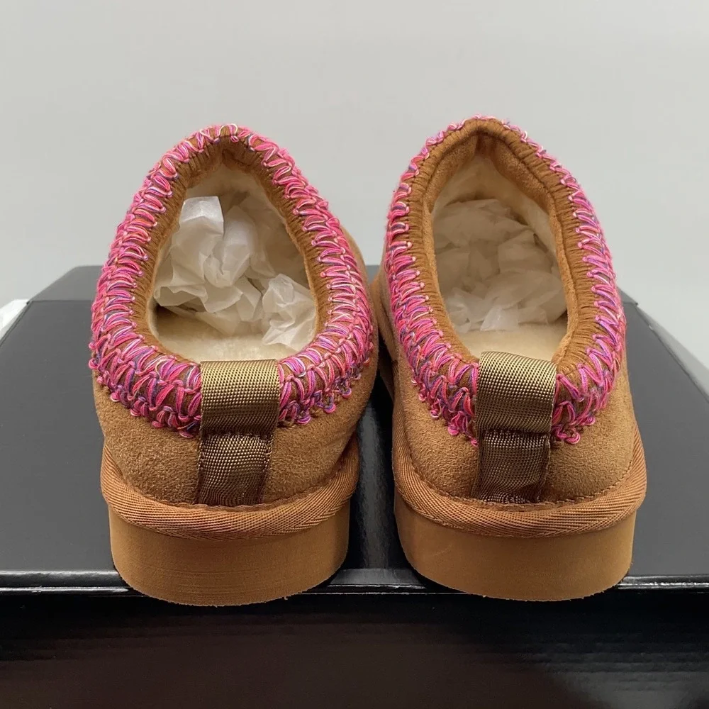 Steve Madden Kids Chestnut Suede Slippers Pink Purple Braided Trim Slip On
